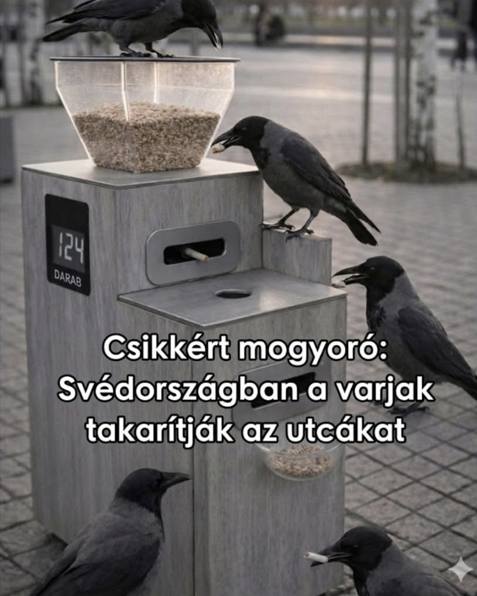 🐦 Csikkért mogyoró, szolgálatban a varjúkommandó 🌰Mi ez az egész, és miért kapta fel a világ?Elsőre úgy hangzik, mintha valaki túl sok természetfilmet nézett volna kávé helyett, pedig egy valódi svéd projektről van szó. Az ötletgazda Christian Günther-Hanssen, a Corvid Cleaning alapítója volt, aki arra épített, hogy a varjúfélék egészen elképesztően gyorsan tanulnak, felismerik az ok-okozati összefüggéseket, és simán ráéreznek arra, hogyan lehet jutalomhoz jutni egy feladat elvégzésével.A rendszer lényege egyszerű, de pont ettől ütős: a madár bedob egy csikket vagy más apró szemetet a gép nyílásába, a szerkezet érzékeli a „találatot”, és jutalomfalatot ad. Az egészben az a legszebb, hogy nem valami bonyolult, futurisztikus csodamasina viszi el a show-t, hanem az, hogy a városi ökológia, az állati intelligencia és a viselkedéstan egyszer csak összeér egy utcai szemetes ötletben.Hol tart most a történet?Na, itt jön a rész, amitől még érdekesebb az egész. Ez nem úgy néz ki, hogy Svédország összes köztereletén már varjak vannak hivatalos takarítói státuszban, névtáblával és szakszervezeti tagsággal. A projekt nagy nyilvánosságot kapott, és Södertäljében pilotjelleggel mutatták be, vagyis inkább kísérleti, demonstrációs fázisban vált ismertté.Vagyis jelen állás szerint ez inkább egy látványosan okos, figyelemfelkeltő és nagyon beszédes városi innovációs ötlet, mintsem teljes körűen bevezetett közterület-tisztasági rendszer. Ettől még nem kevésbé izgalmas – sőt. Pont az benne a jó, hogy megmutatja: mennyire máshonnan is lehetne közelíteni egy olyan hétköznapi problémához, amit az emberek évtizedek óta nem tudnak rendesen megoldani.Amit ebből tényleg érdemes hazavinni🐦 A varjúfélék a legjobb városi problémamegoldók közé tartoznak.🧠 Képesek tanulni, mintázatot felismerni, és jutalomért új viselkedést felvenni.🚬 A projekt pont azért lett ennyire beszédes, mert egy nagyon hétköznapi, bosszantó hulladéktípusra talált szokatlan választ.🏙️ És persze van benne némi görbe tükör is: miközben az ember eldobja a csikket, a varjú lehet, hogy már üzleti modellt lát benne.A legjobb rész mégis ezKülönösen mulatságos, hogy a történet legkomolyabb szereplője végül nem a gép, nem a startup, hanem maga a varjú. Mert hát lássuk be: ha egy madár pár szem mogyoróért gyorsabban megérti a köztisztaság lényegét, mint sok kétlábon járó emlős, az egyszerre vicces, kínos és zseniális. És ha kíváncsi vagy, ez még mindig csak a felszín: az első hozzászólásban ott vár a folytatás a varjak elképesztő eszéről.